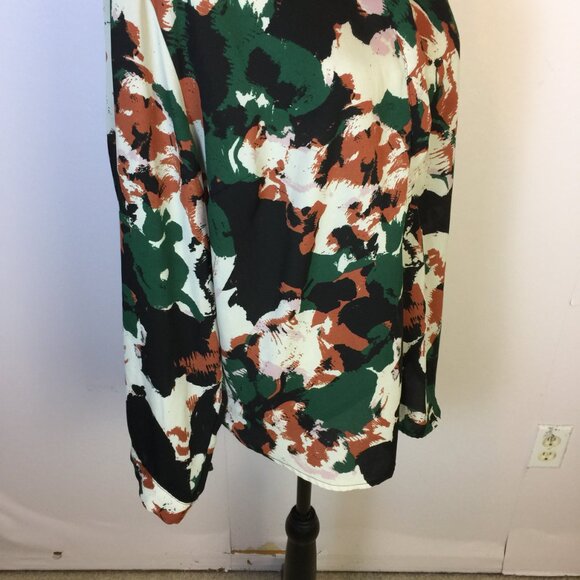 Ava & Viv Button Up Shirt Blouse 1X Womans Plus Green Black Printed Long Sleeve - Picture 8 of 14